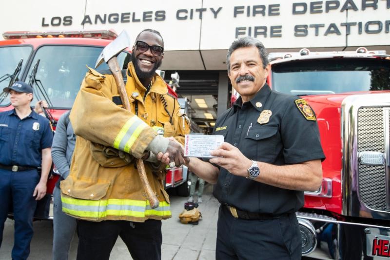 Wilder &amp; L.A. Fire Department Chief Ralph Terrazas Credit Esther Lin Showtime