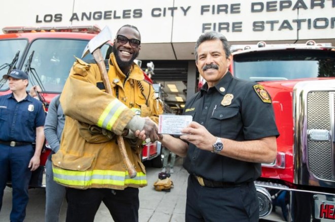 Wilder &amp; L.A. Fire Department Chief Ralph Terrazas Credit Esther Lin Showtime